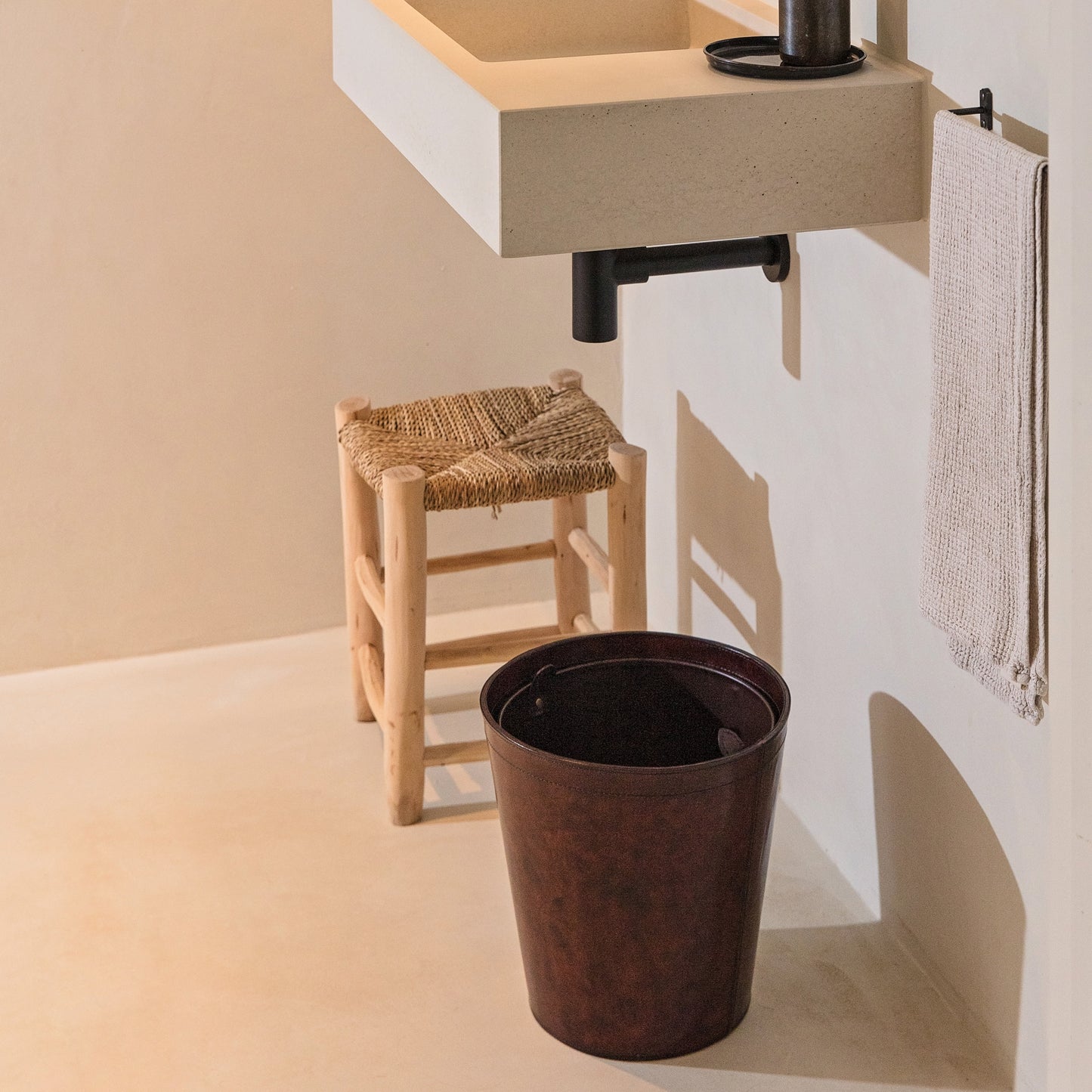 Leather Waste Paper Bin - Tan