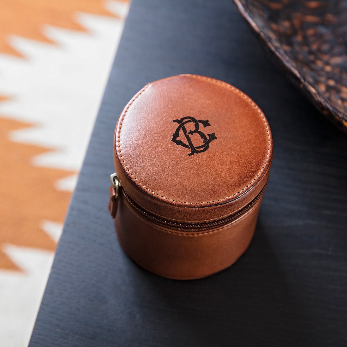 Monogram Leather Travel Jewellery Case - Round
