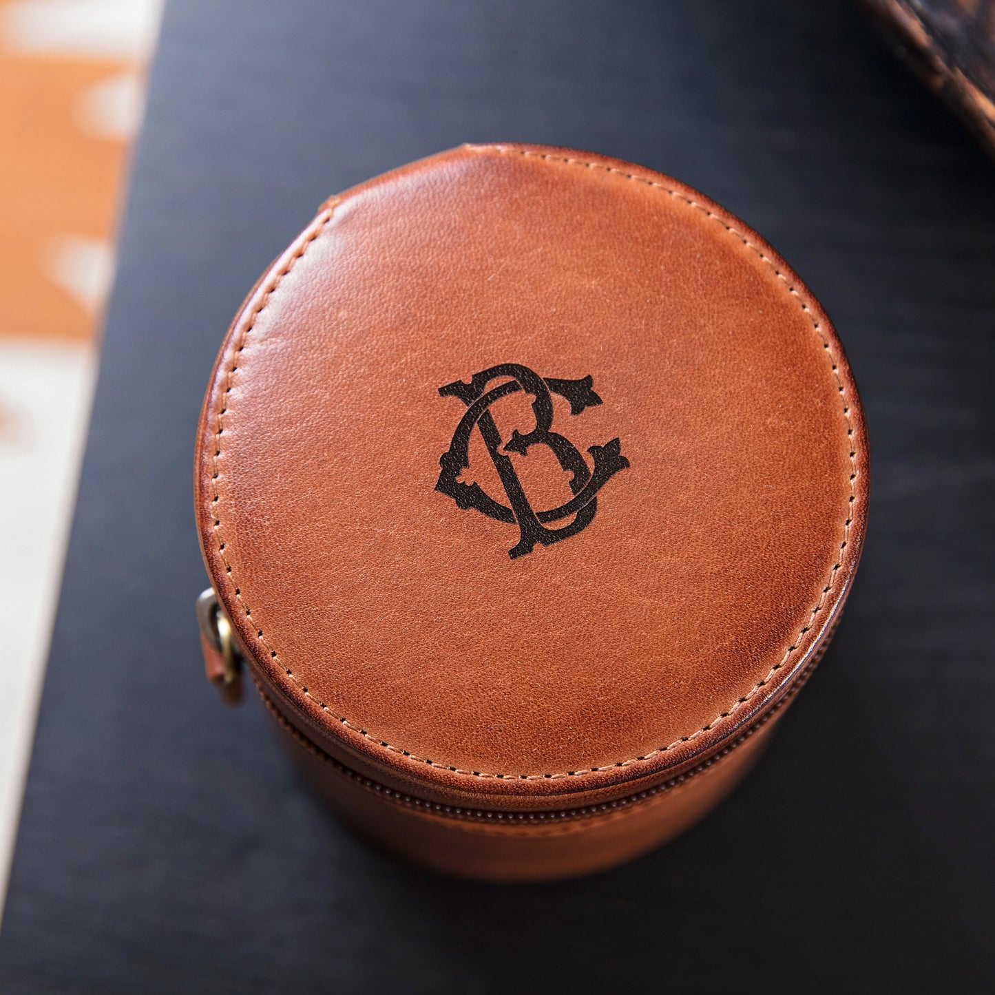 Monogram Leather Travel Jewellery Case - Round