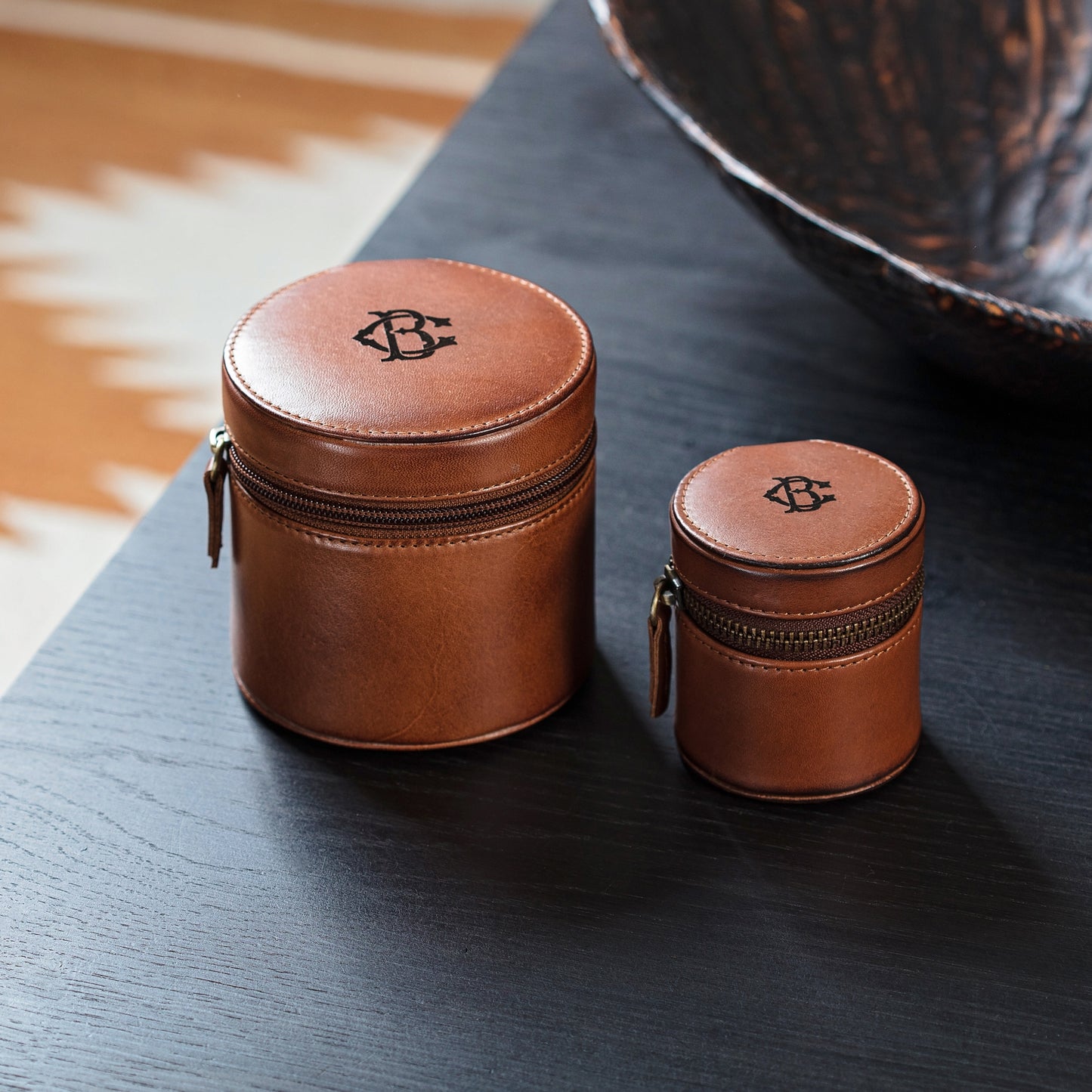 Monogram Leather Travel Jewellery Case - Round