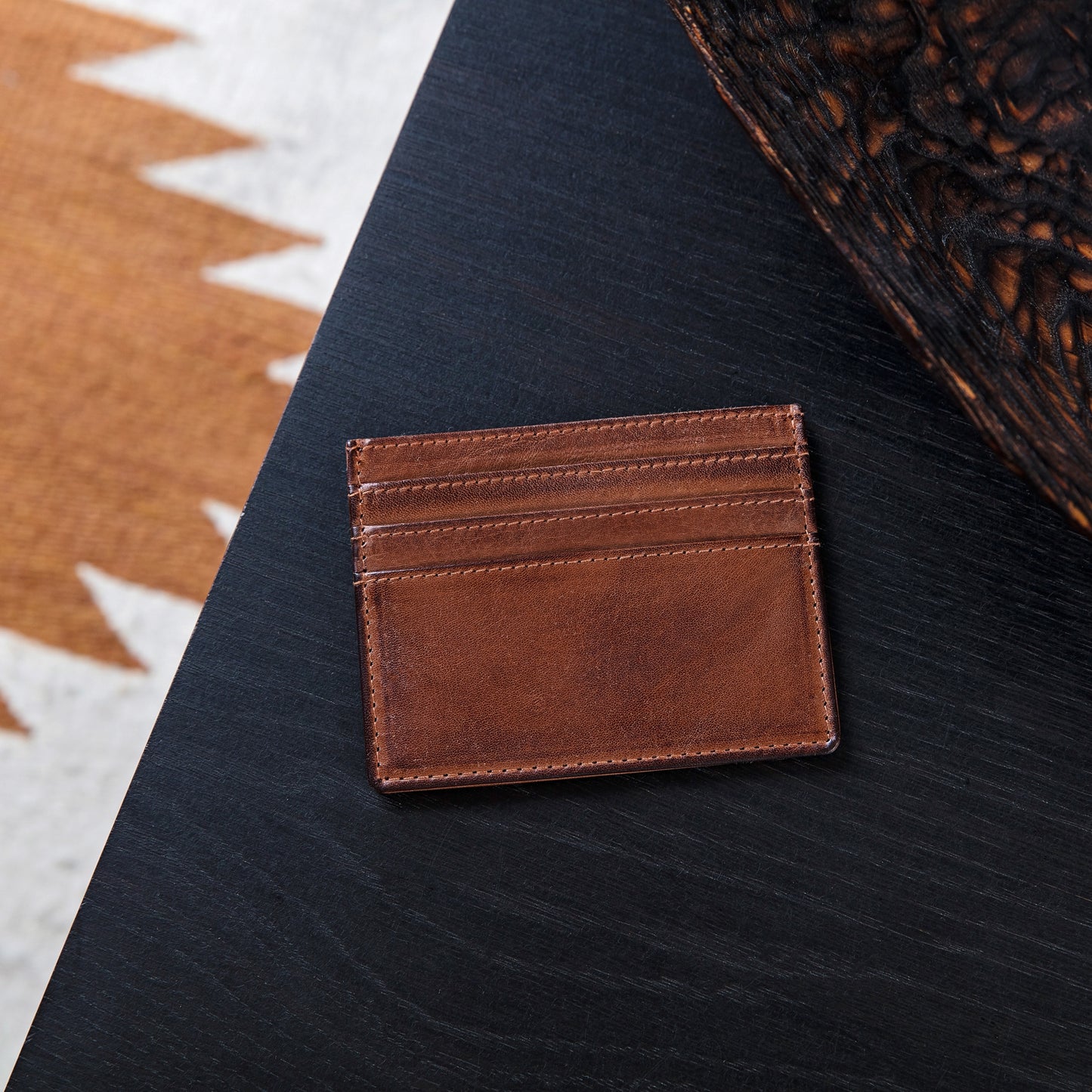 Soft tan leather RFID credit card holder. Personalise as a thoughtful gift for a 3rd wedding anniversary, or a first Father’s Day gift.