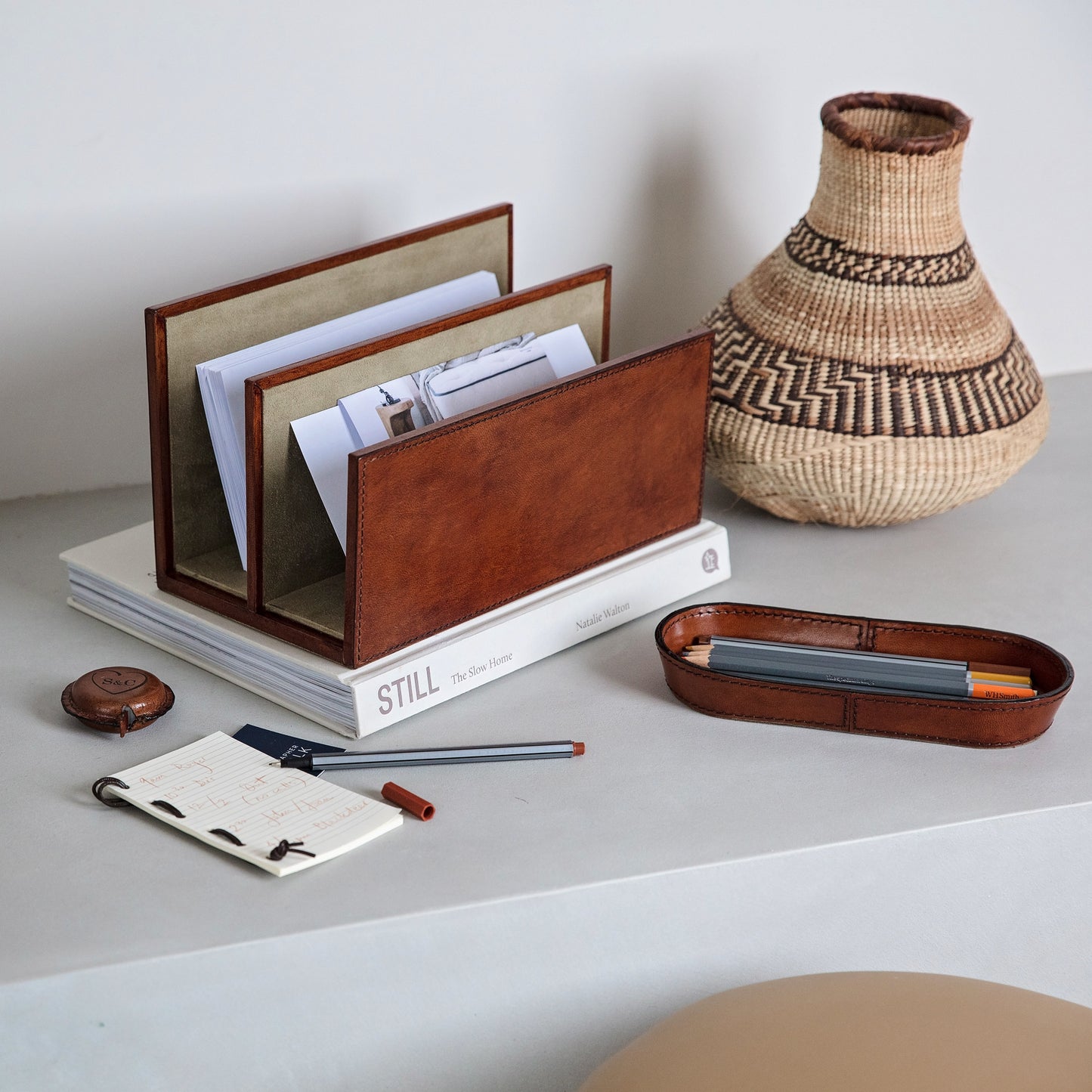 Leather Pen Tray - Tan