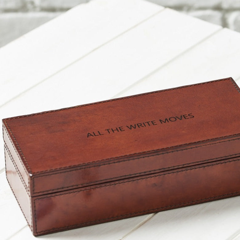 Leather Desk Tidy Box - Tan