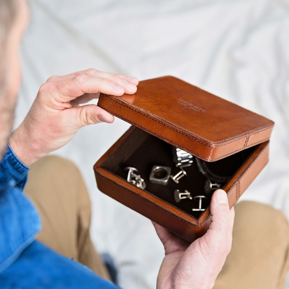 Leather Cufflink Box - Square