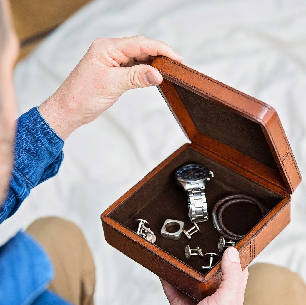 Leather Cufflink Box - Square