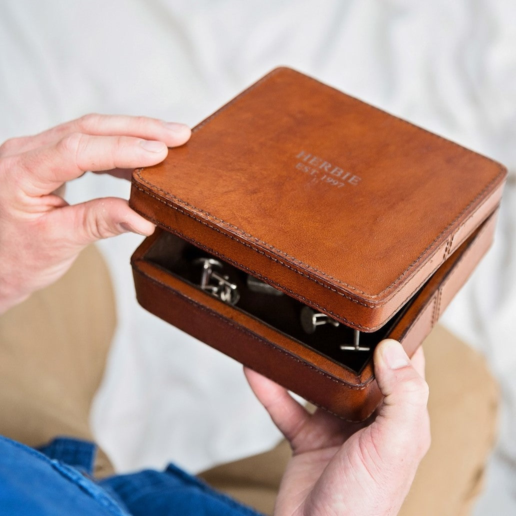 Leather Cufflink Box - Square