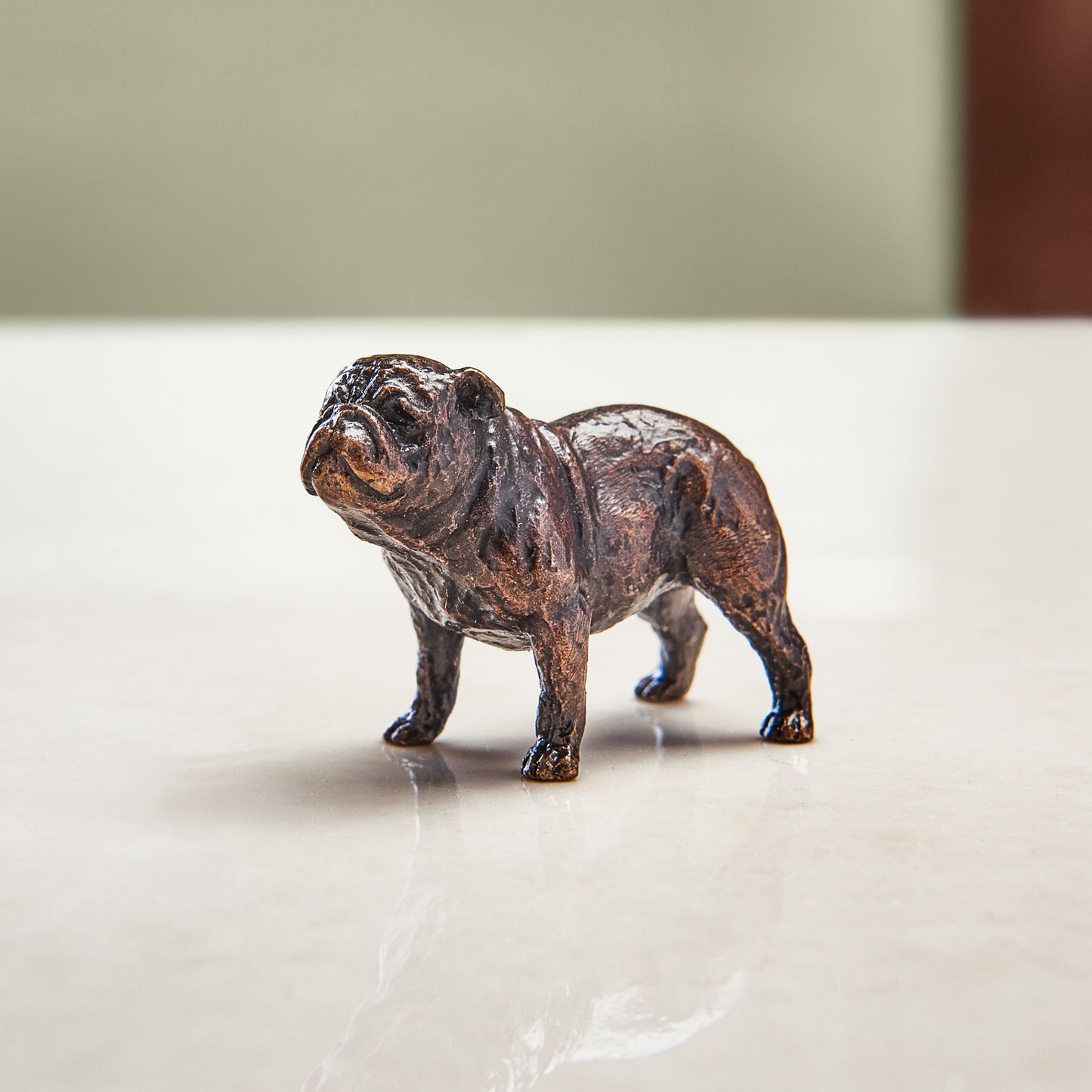 Miniature bronze figurine of a British bulldog. A thoughtful bronze anniversary gift or birthday gift for dog lovers.