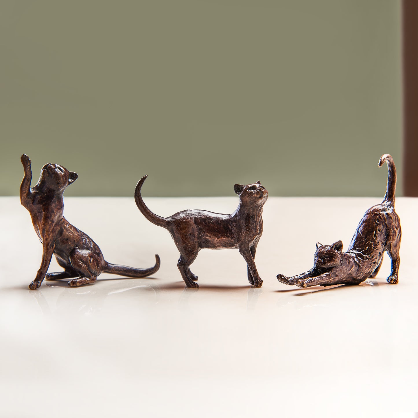 Miniature Bronze Sculpture - Cat Stretching