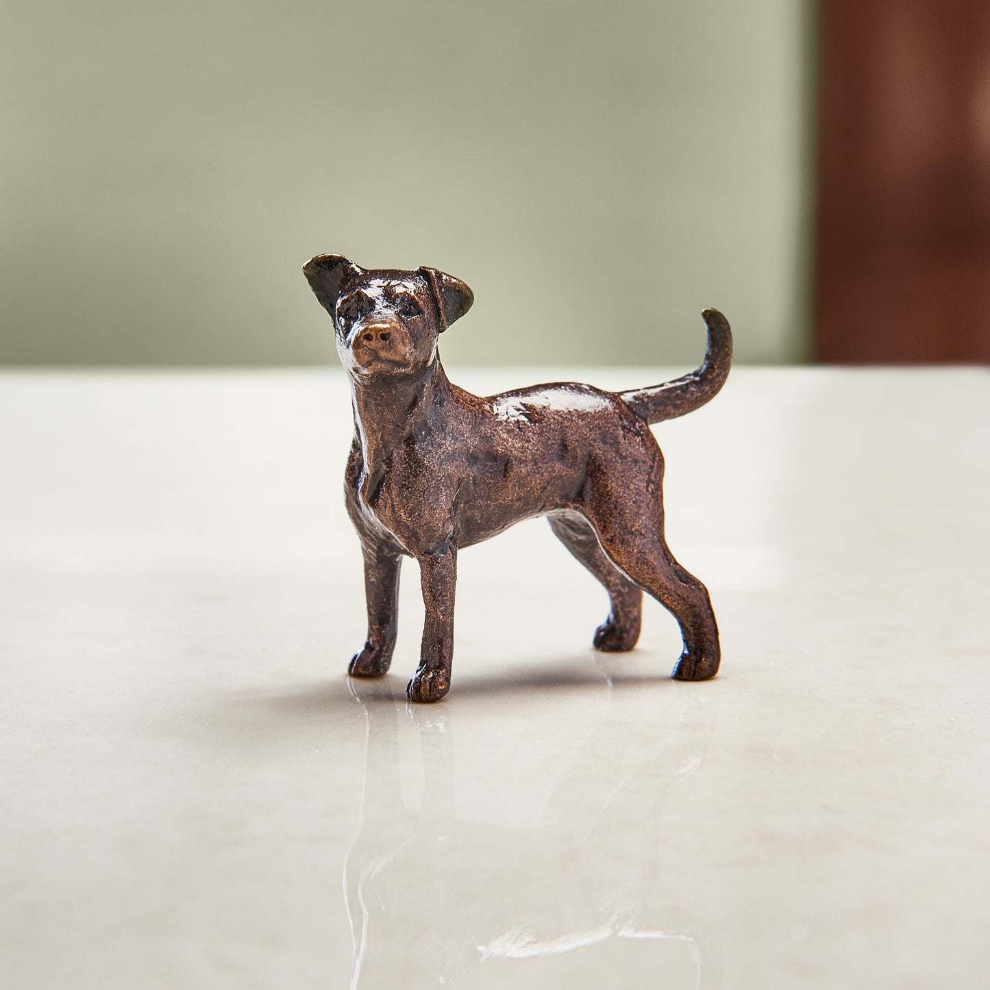 Miniature bronze figurine of a Jack Russell. A thoughtful bronze anniversary gift or birthday gift for dog lovers.