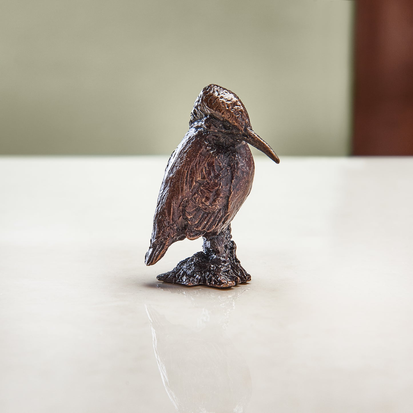 Miniature bronze figurine of a kingfisher. Give as a bronze anniversary gift or thoughtful birthday gift.