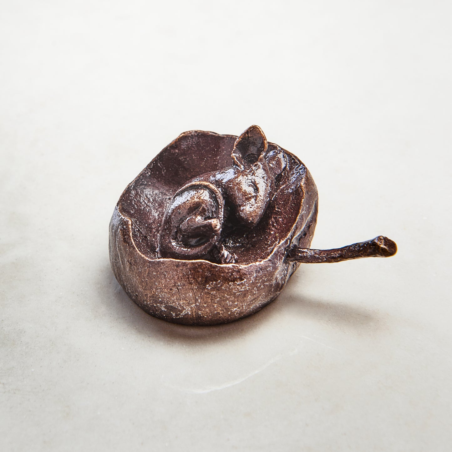 Miniature Bronze Sculpture - Mouse in Apple