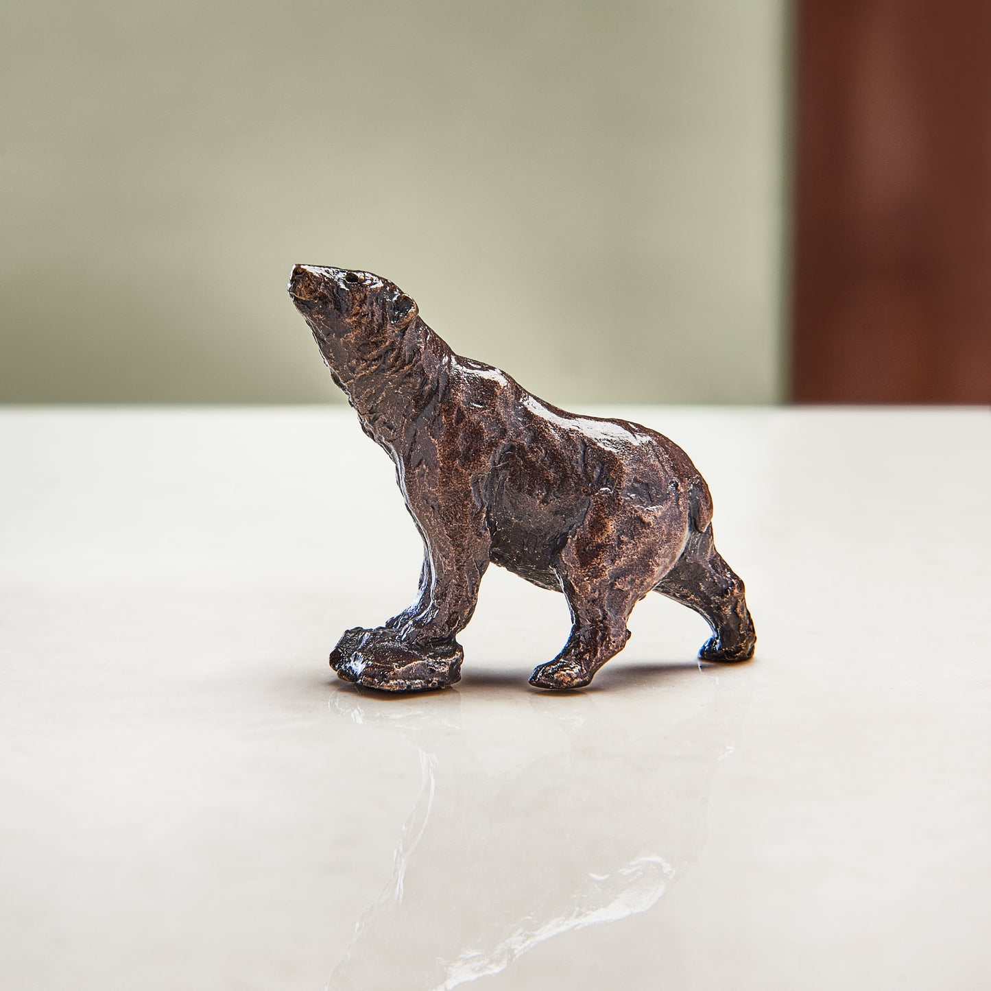 Miniature bronze figurine of a polar bear. A perfect 8th anniversary gift.