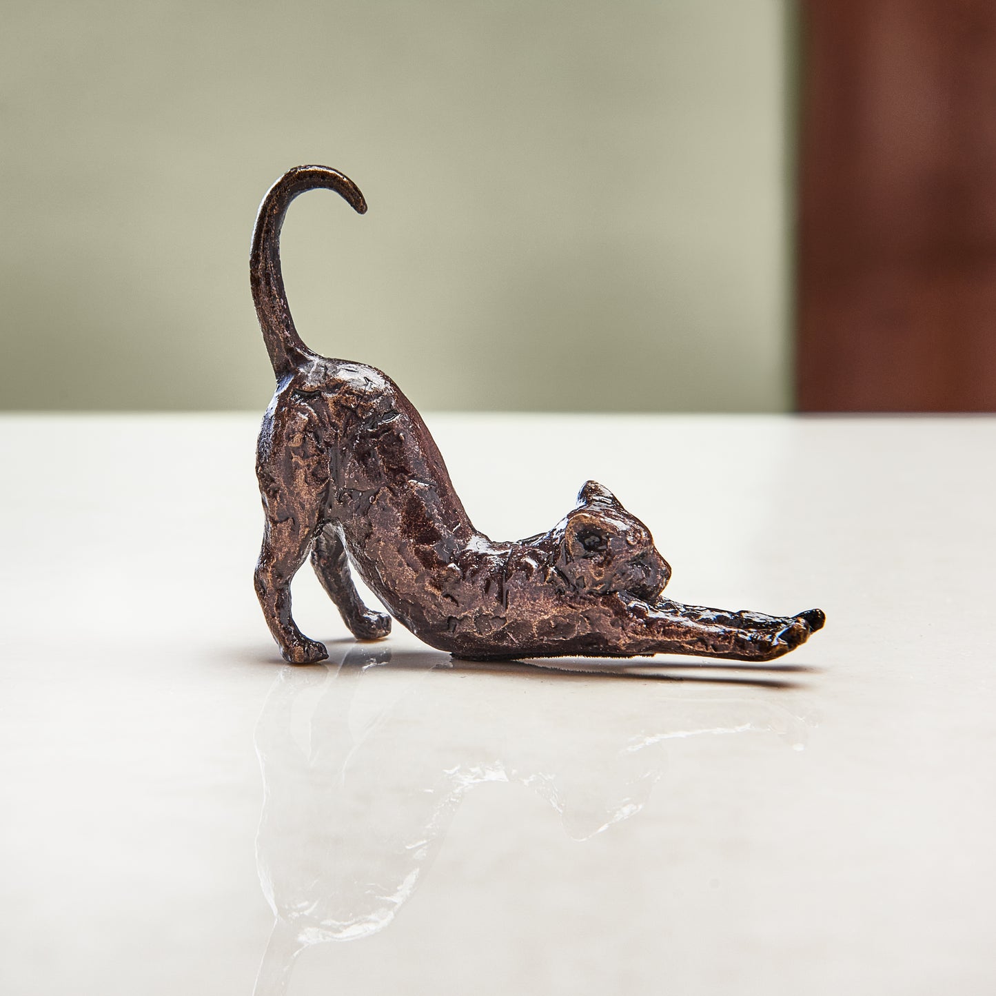 Miniature Bronze Sculpture - Cat Stretching