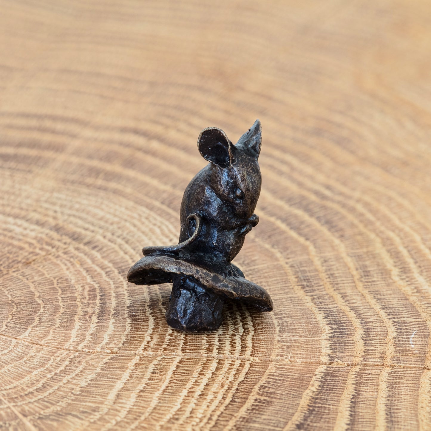 Miniature Bronze Sculpture - Mouse on Mushroom