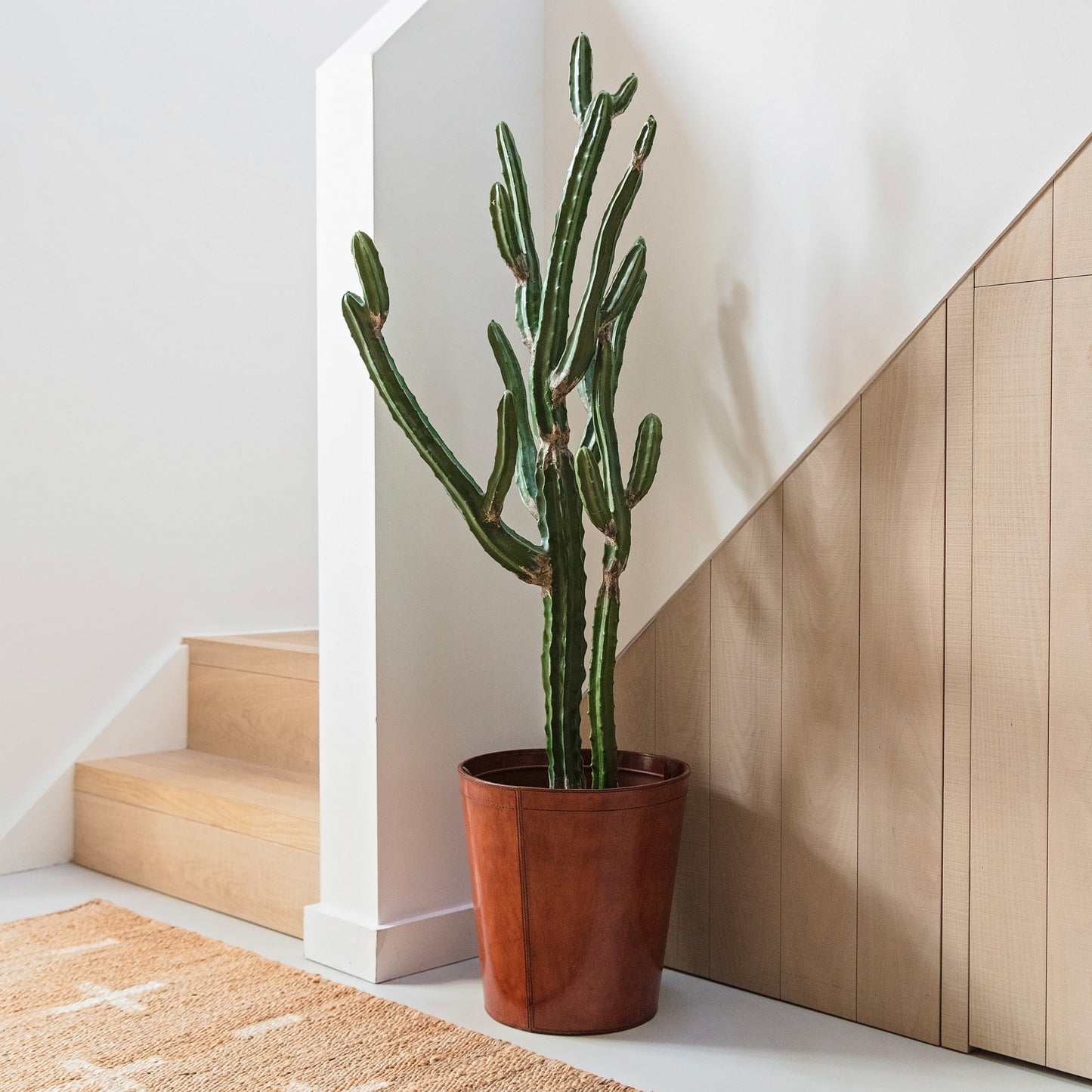 Leather plant pot with removable metal liner for use all over the home. Makes a practical gift for plant mad family and friends.