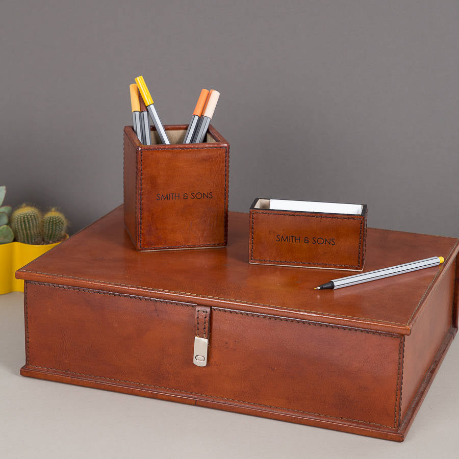 Leather Desk Set, Cambridge - Tan