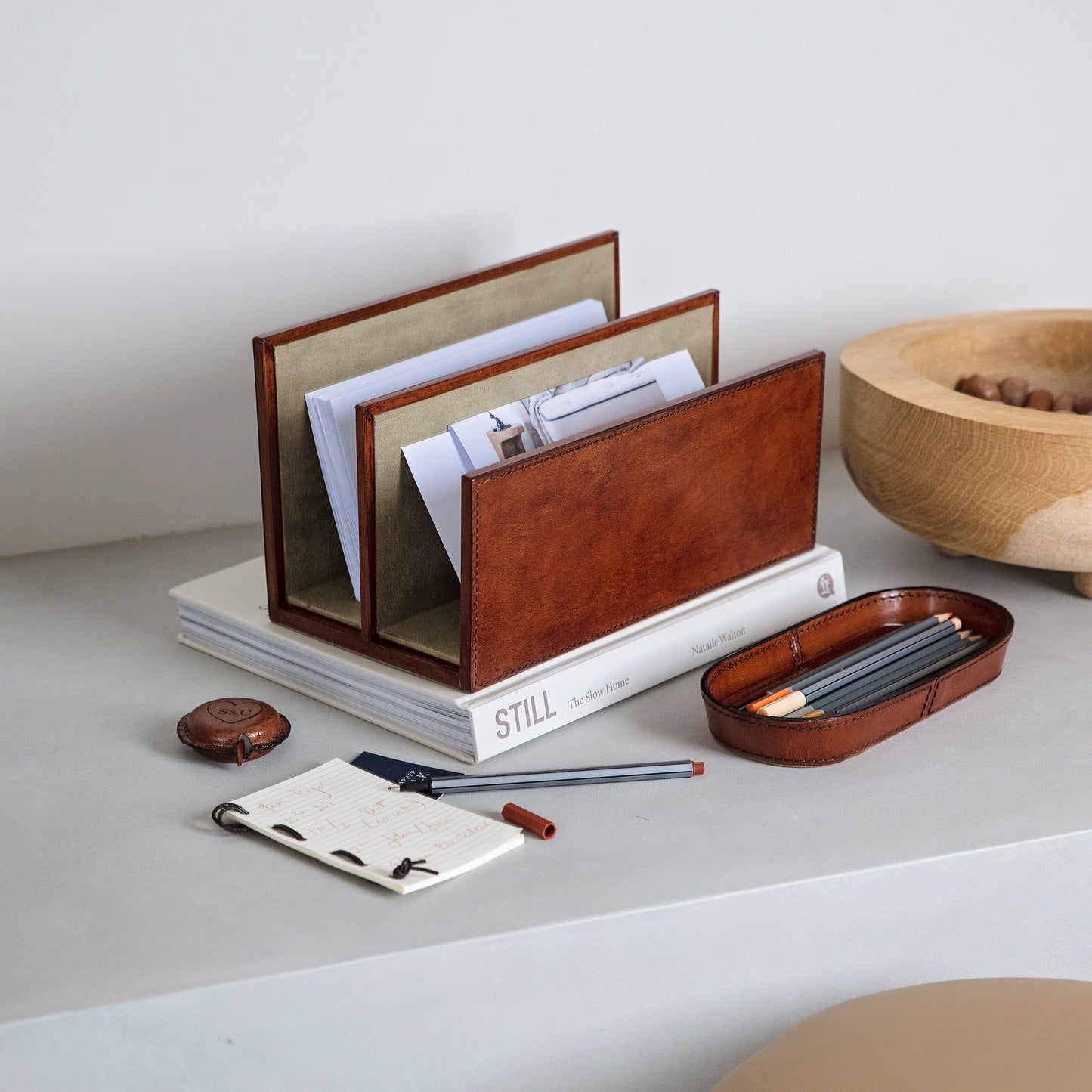 Leather Letter Rack - Tan