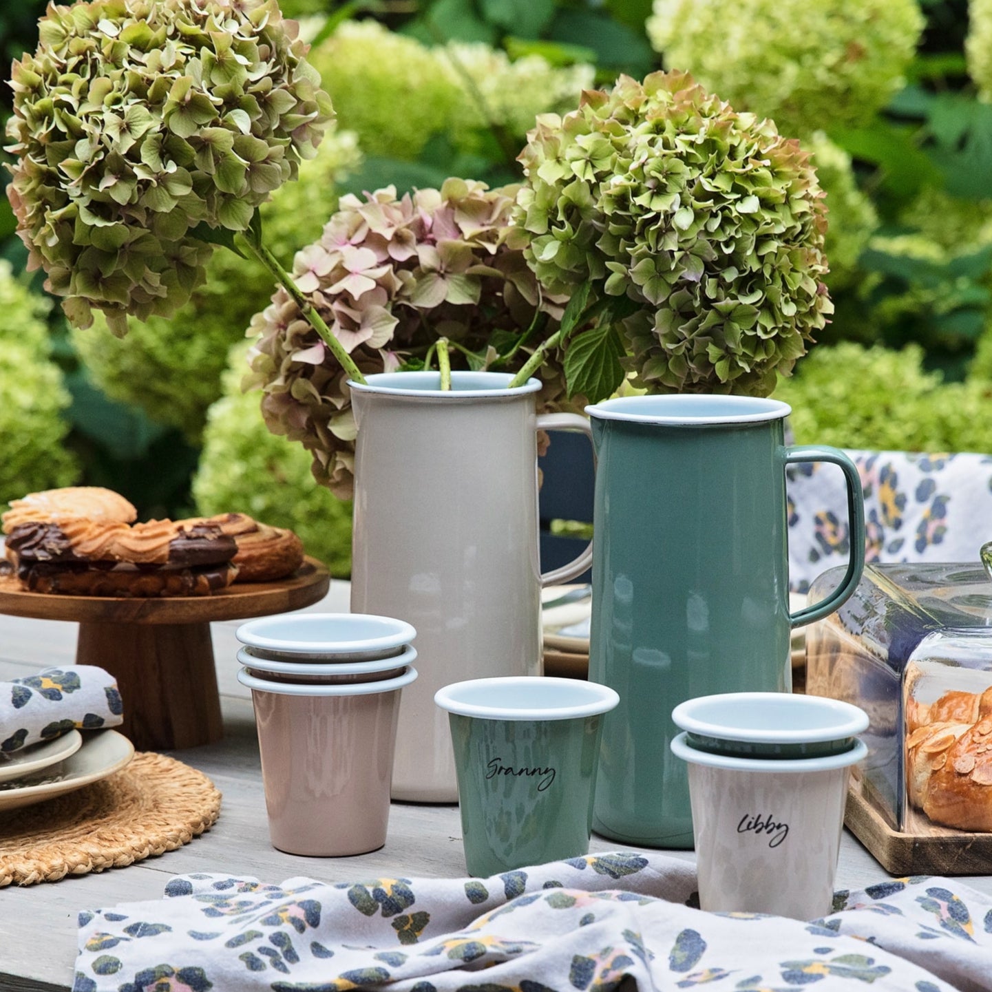 Falcon enamel jug in Tarragon green. 10-year anniversary gift.