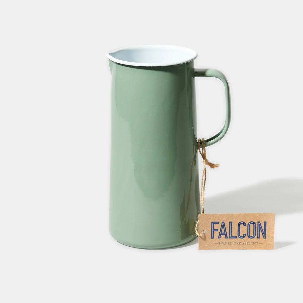 Falcon enamel jug in Tarragon green. 10-year anniversary gift.