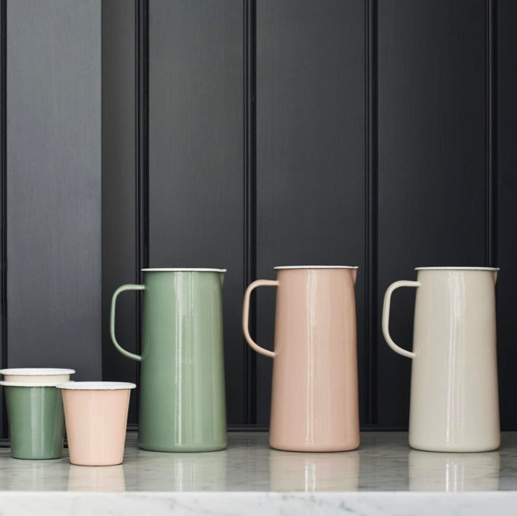 Falcon enamel jug in Tarragon green. 10-year anniversary gift.