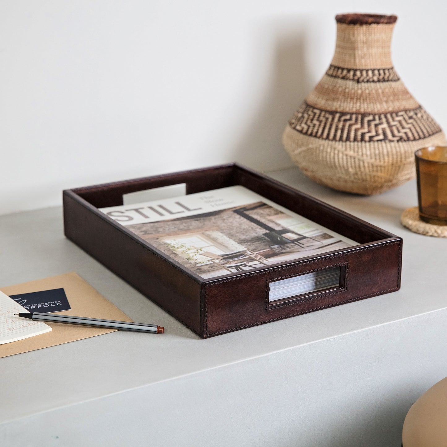 Leather Desk Tray - Brown