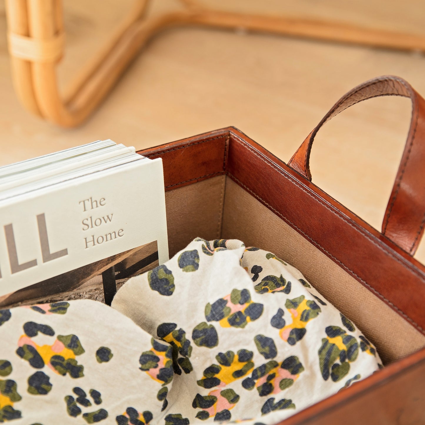 Leather Log Basket - 2 colours
