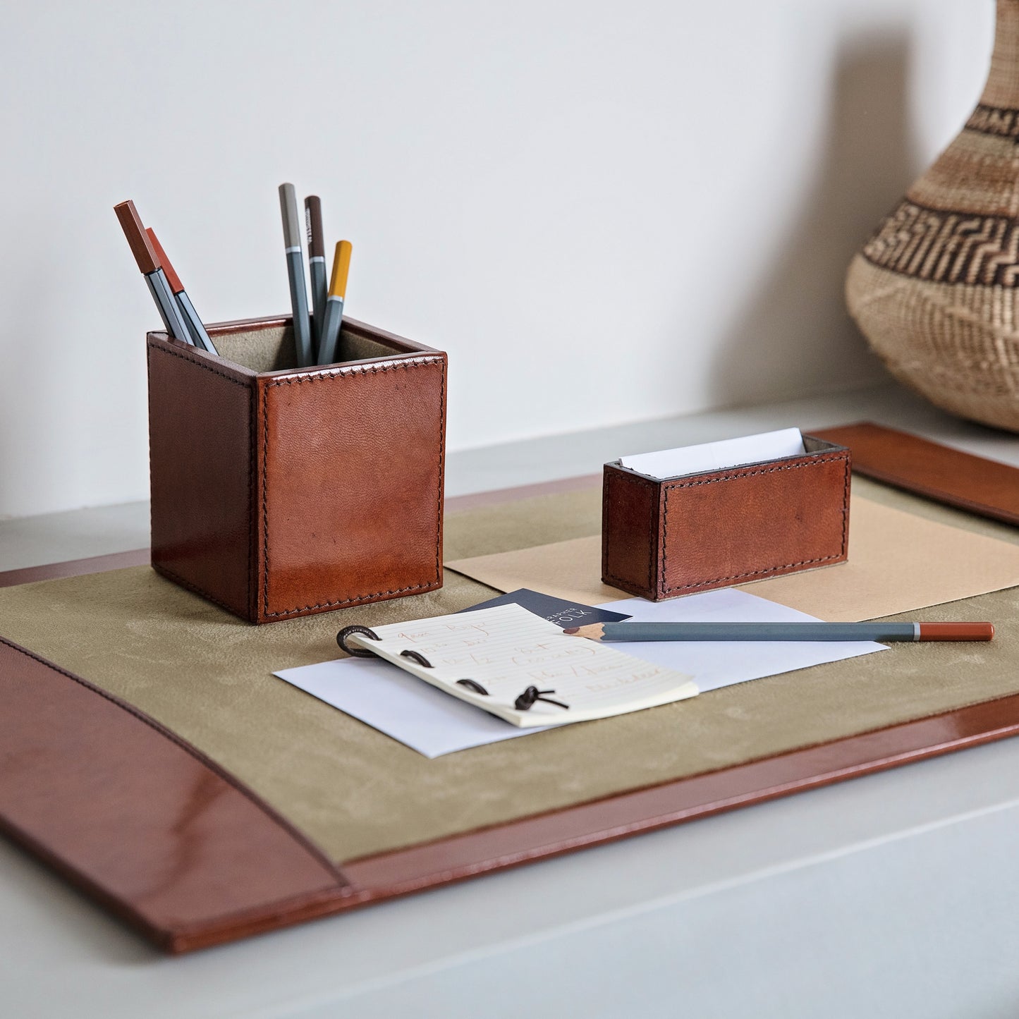 Leather Pen Pot - Tan