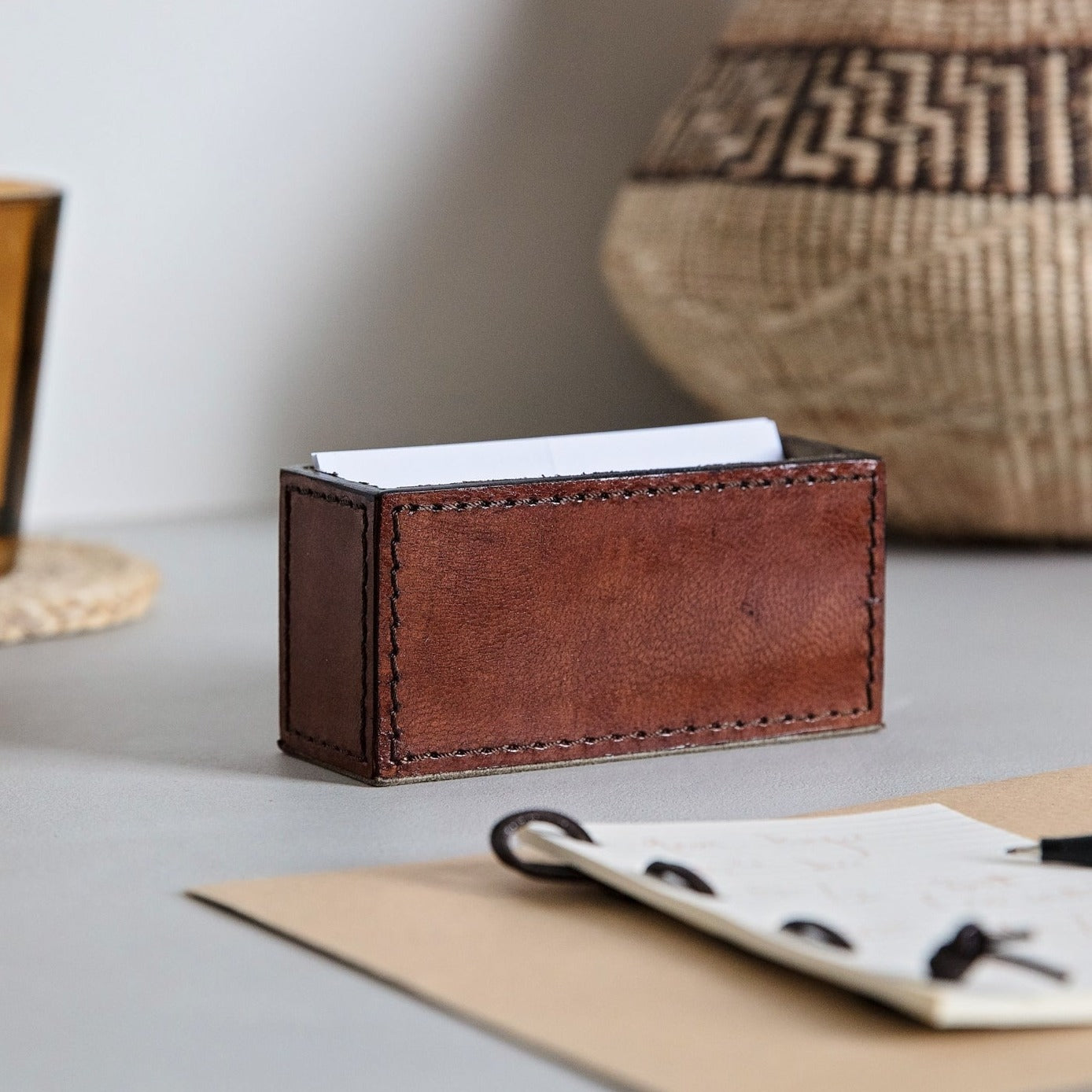 Leather Business Card Holder - Tan