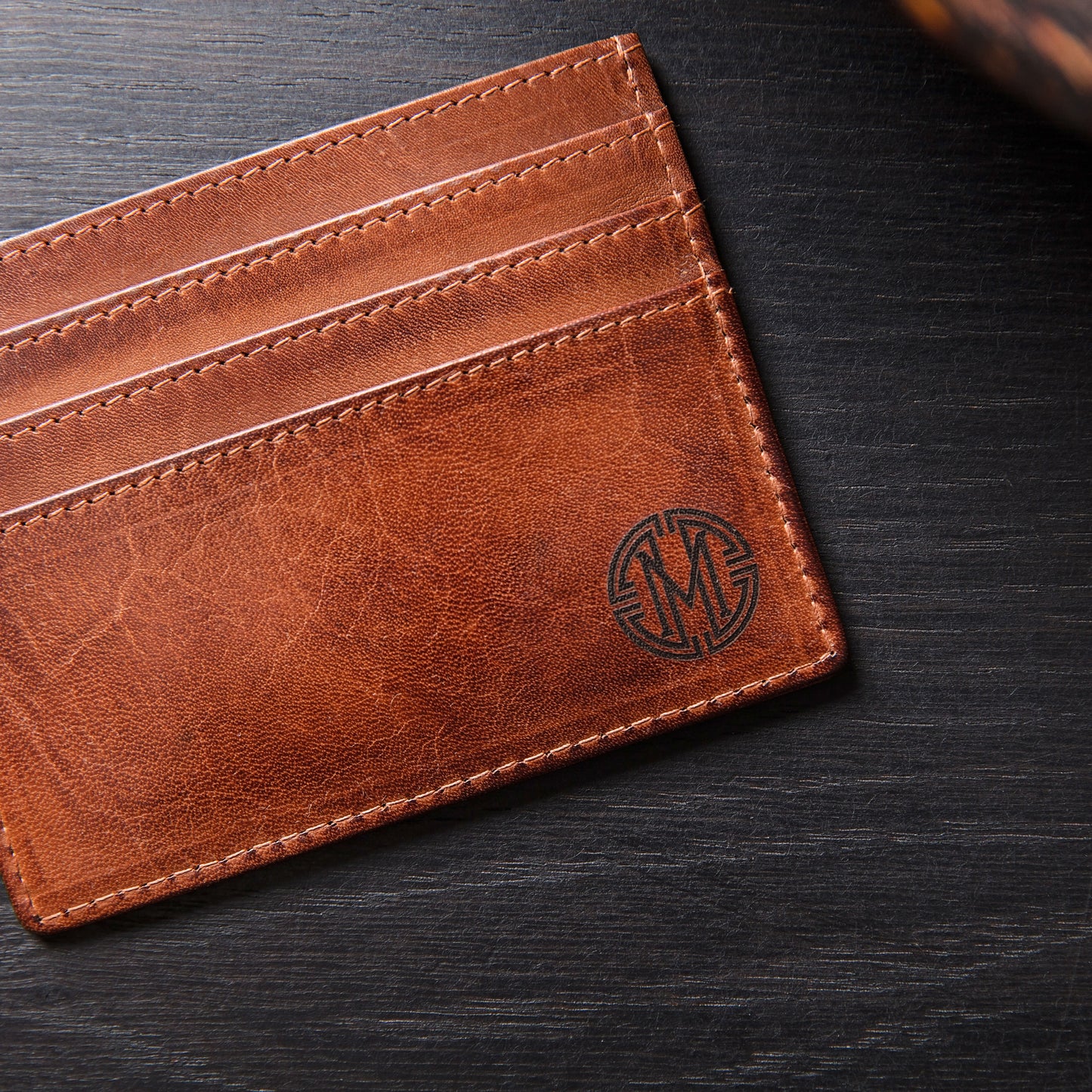 Monogram Leather Credit Card Holder