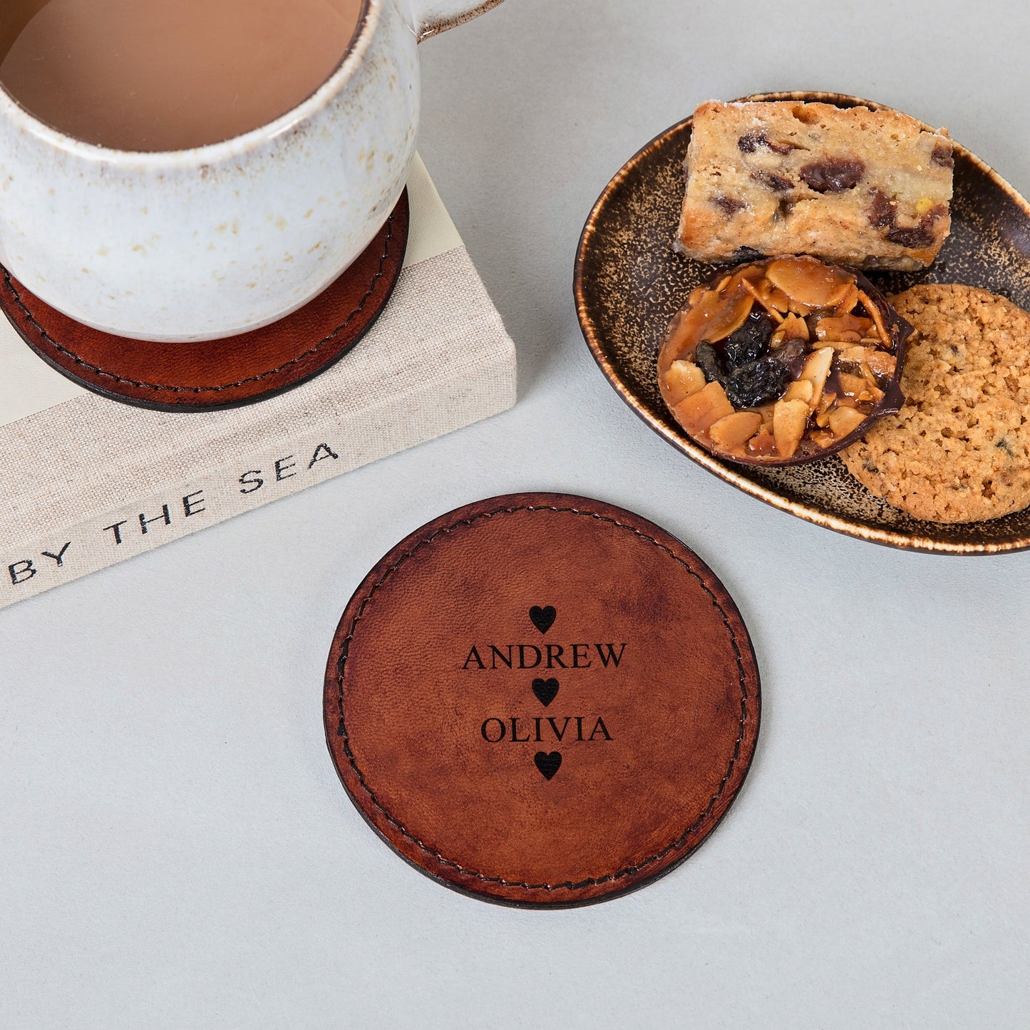 Single leather coaster. Can be personalised to create a unique third anniversary gift.