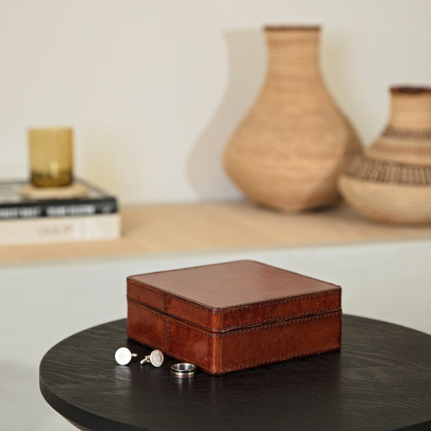 Leather Cufflink Box - Square