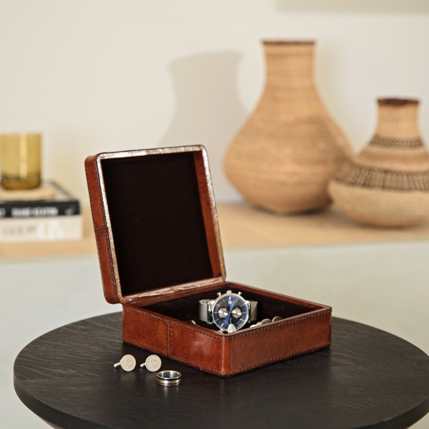 Leather Cufflink Box - Square