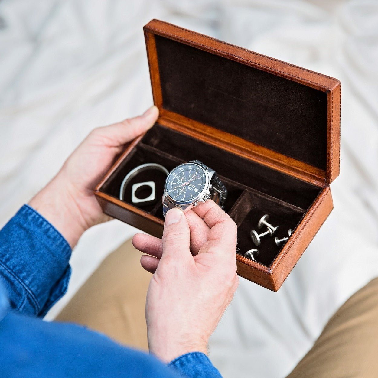 Leather Cufflink Box - Classic