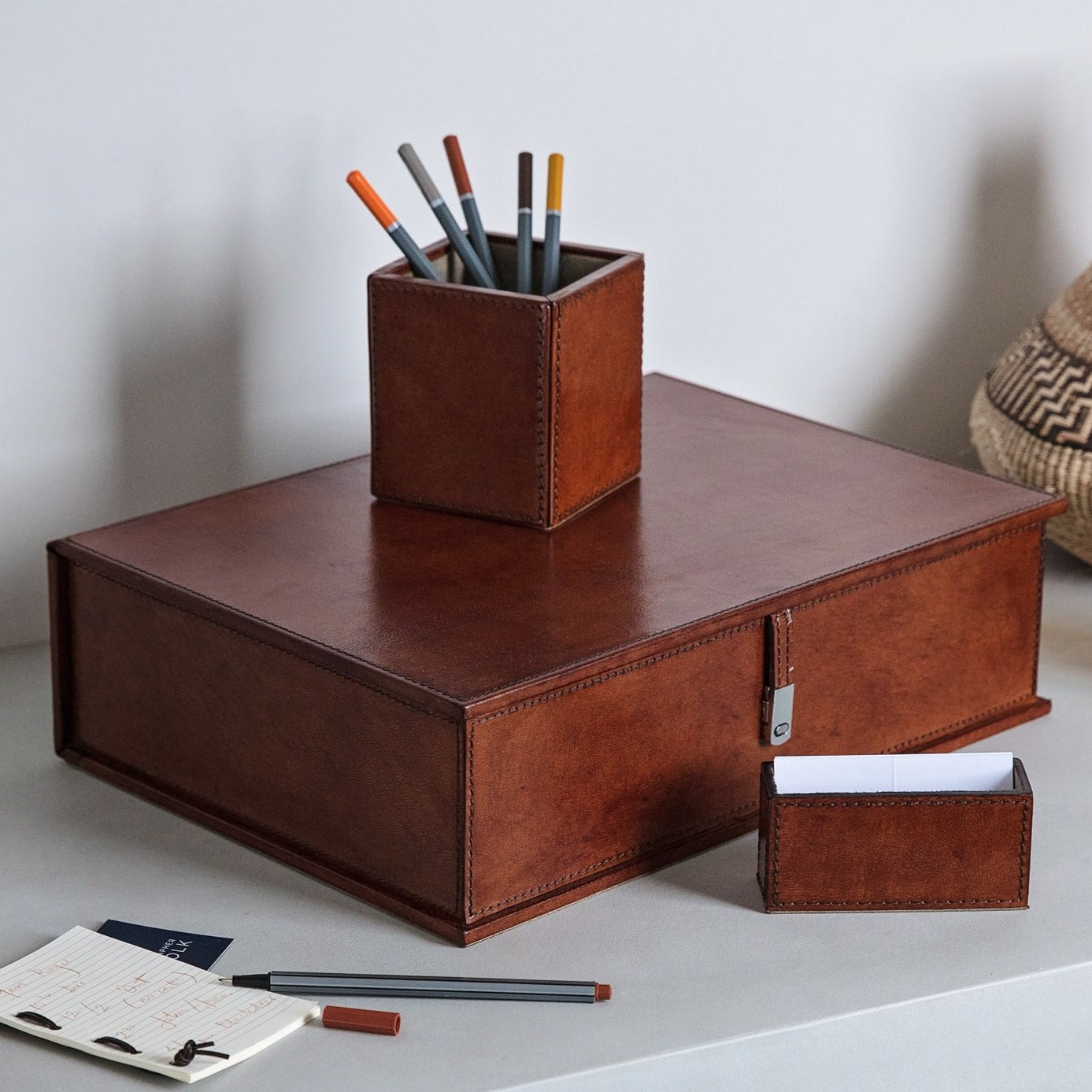Leather Desk Set, Cambridge - Tan
