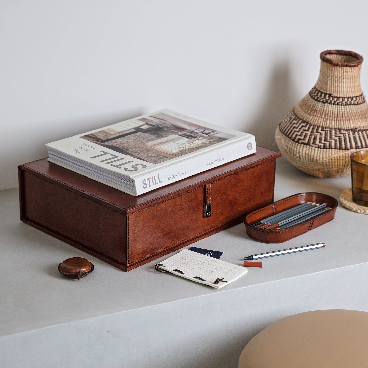 Leather Glasses Tray - Tan