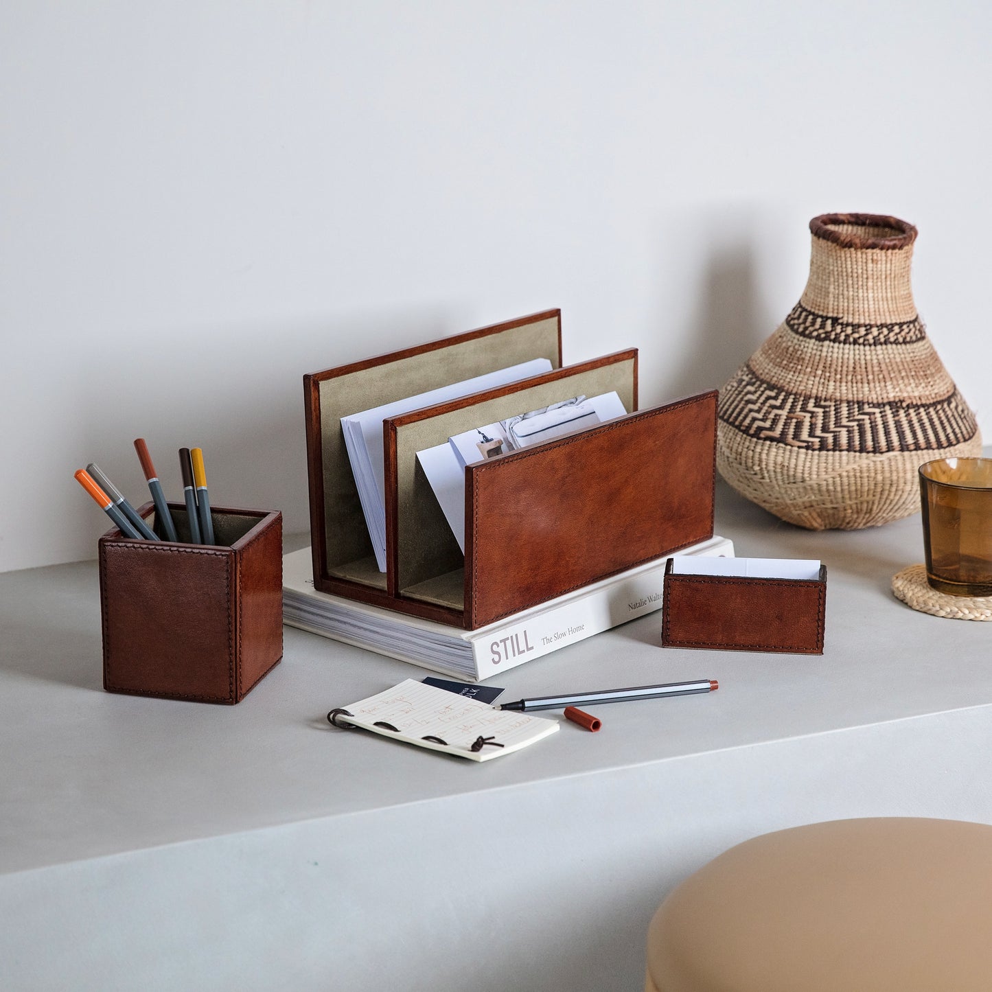Leather Letter Rack - Tan