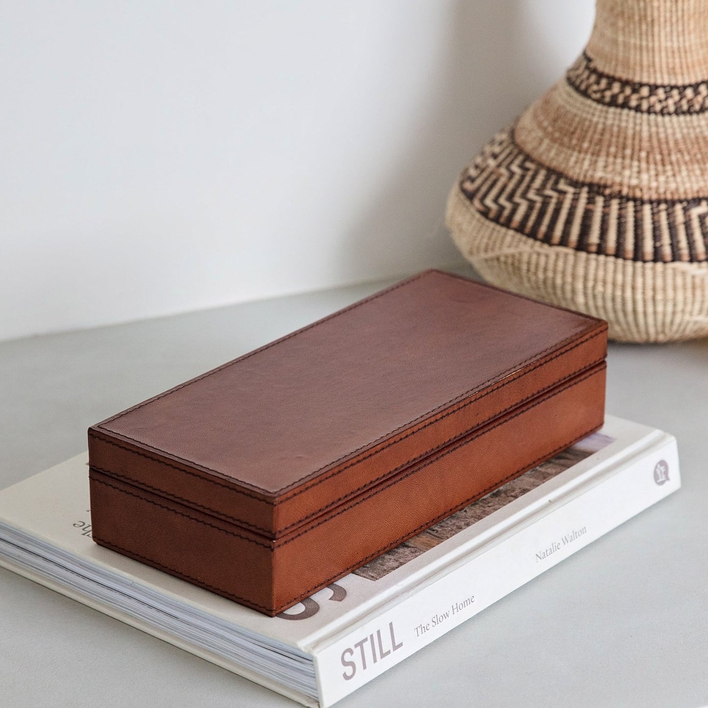 Leather Desk Tidy Box - Tan