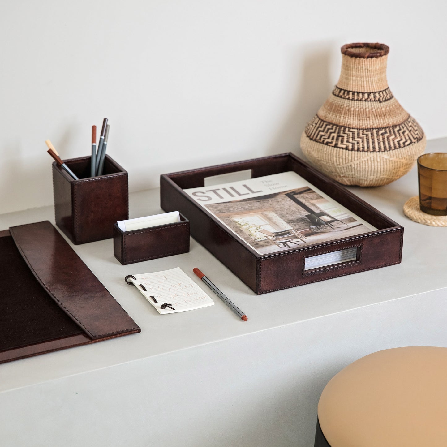 Leather Desk Tray - Brown
