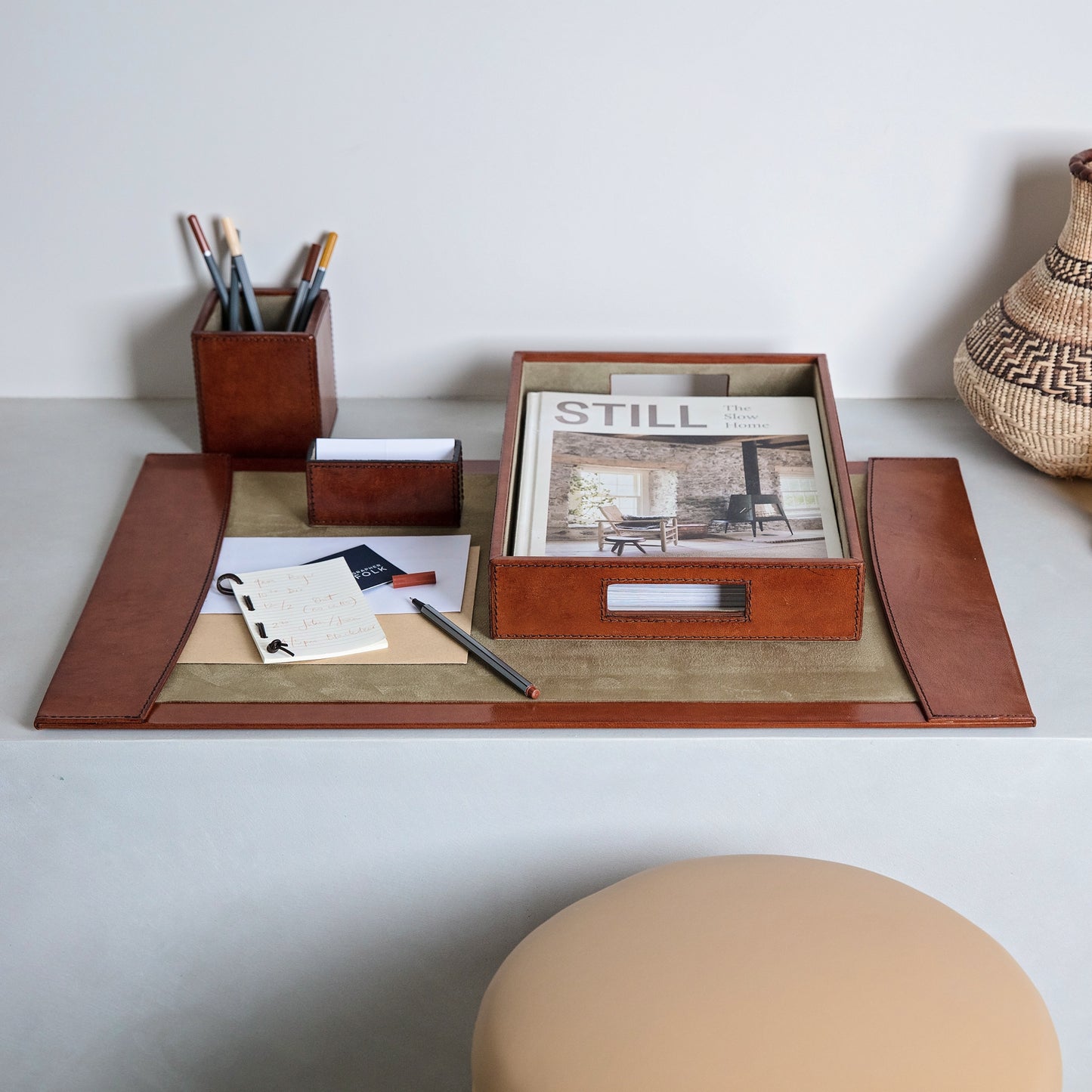 Leather Desk Tray - Tan