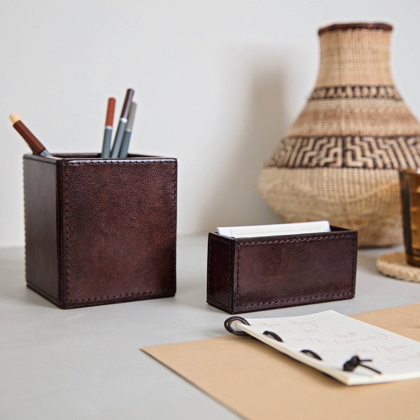 Leather Desk Set Mini - Brown