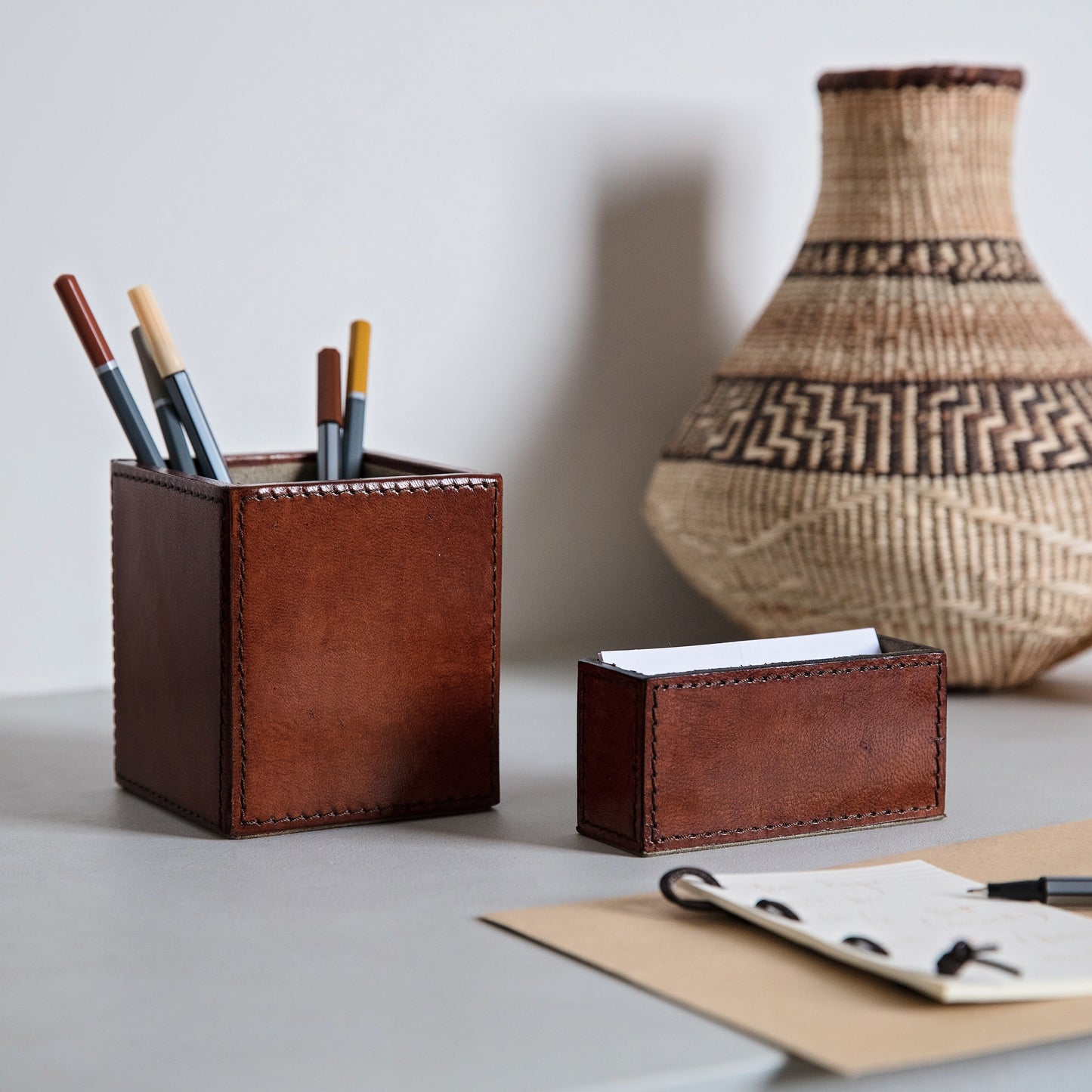 Leather Pen Pot - Tan