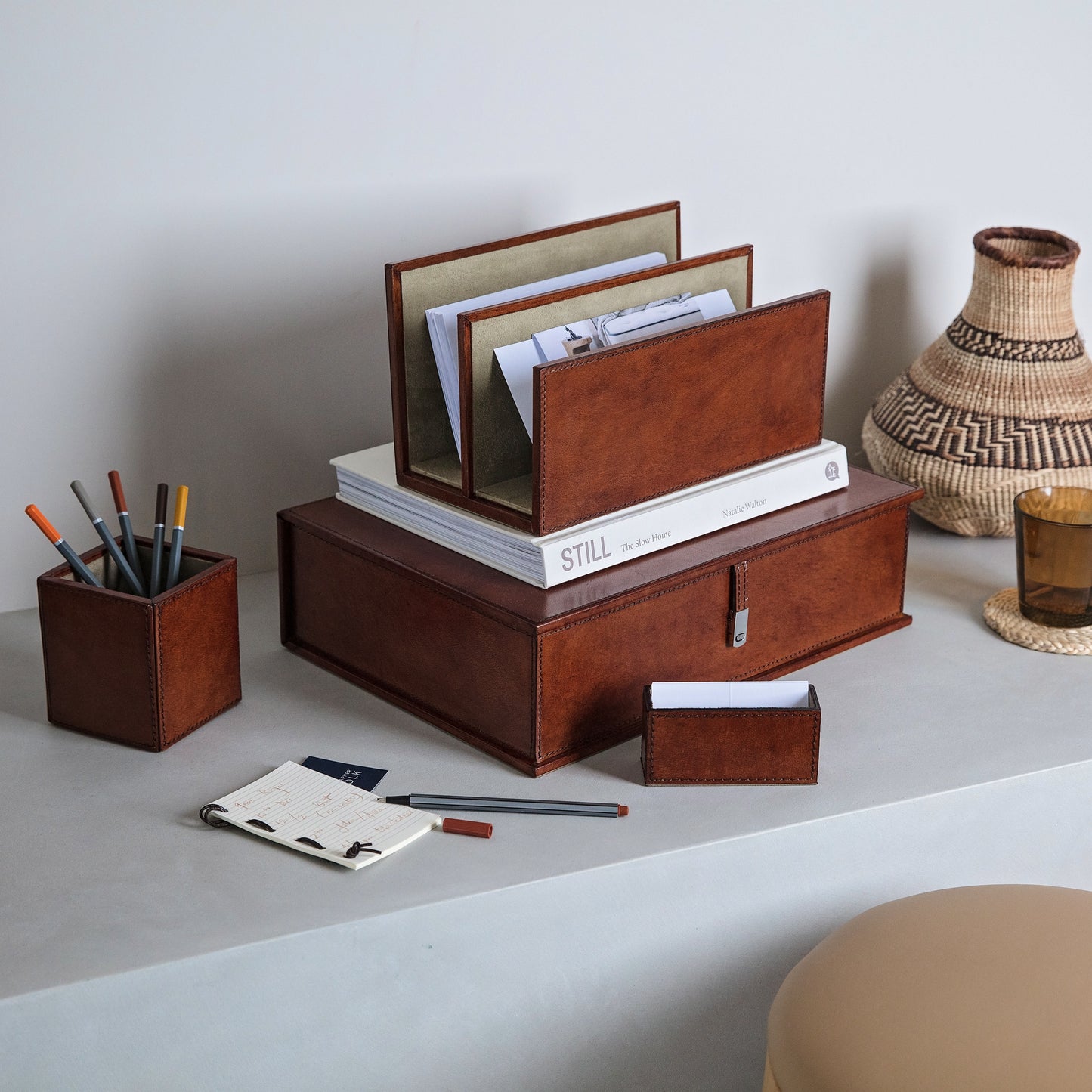 Leather Document Box - Tan