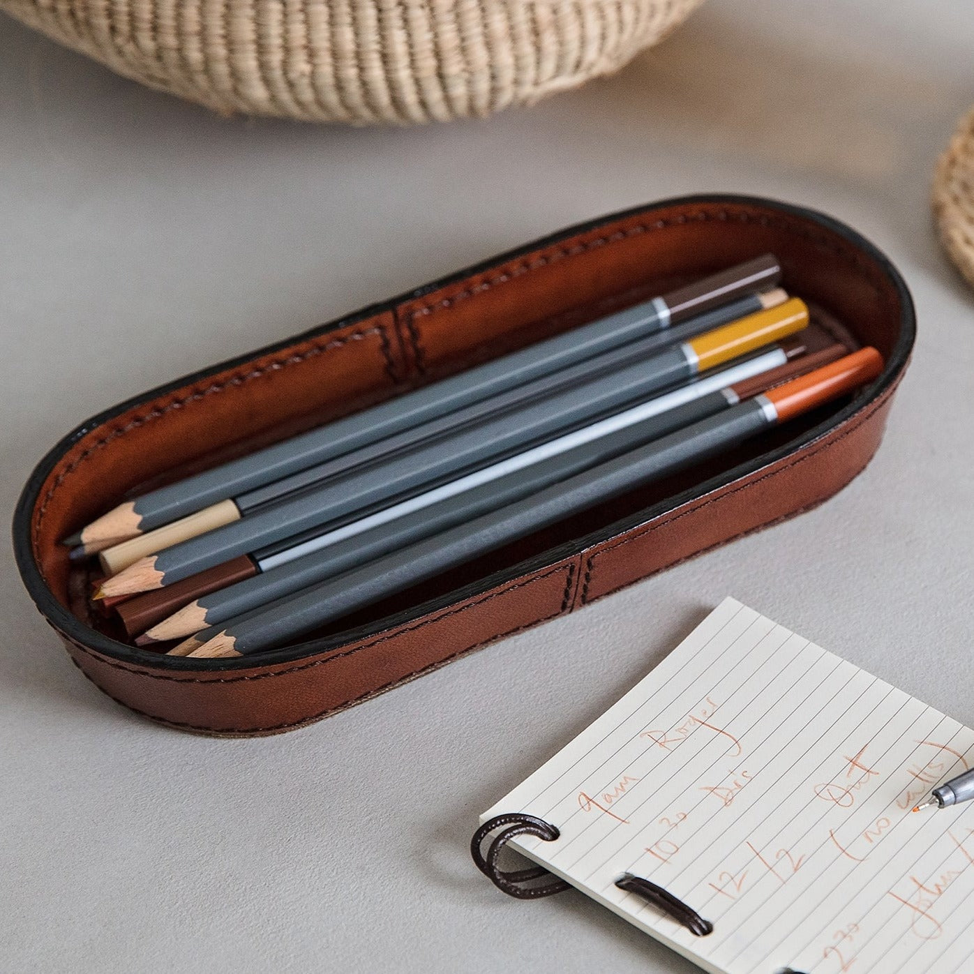Leather Pen Tray - Tan
