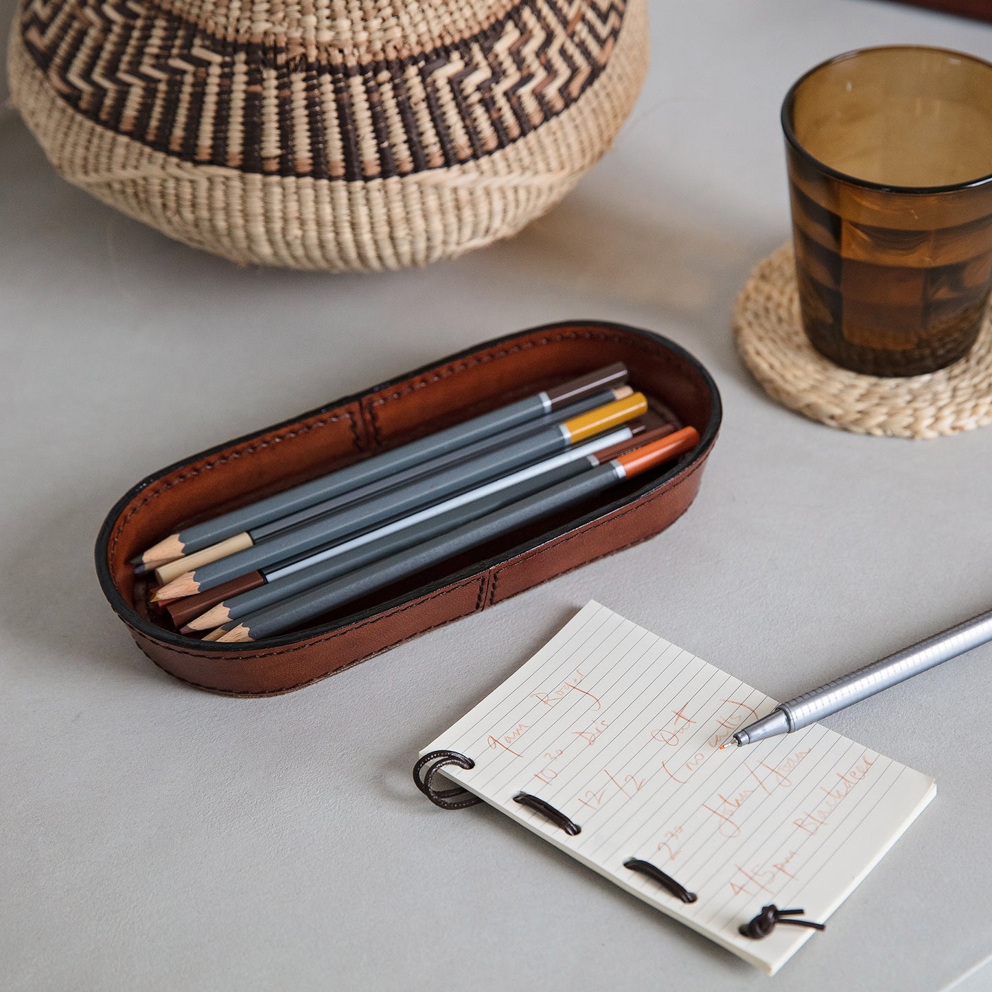 Leather Glasses Tray - Tan