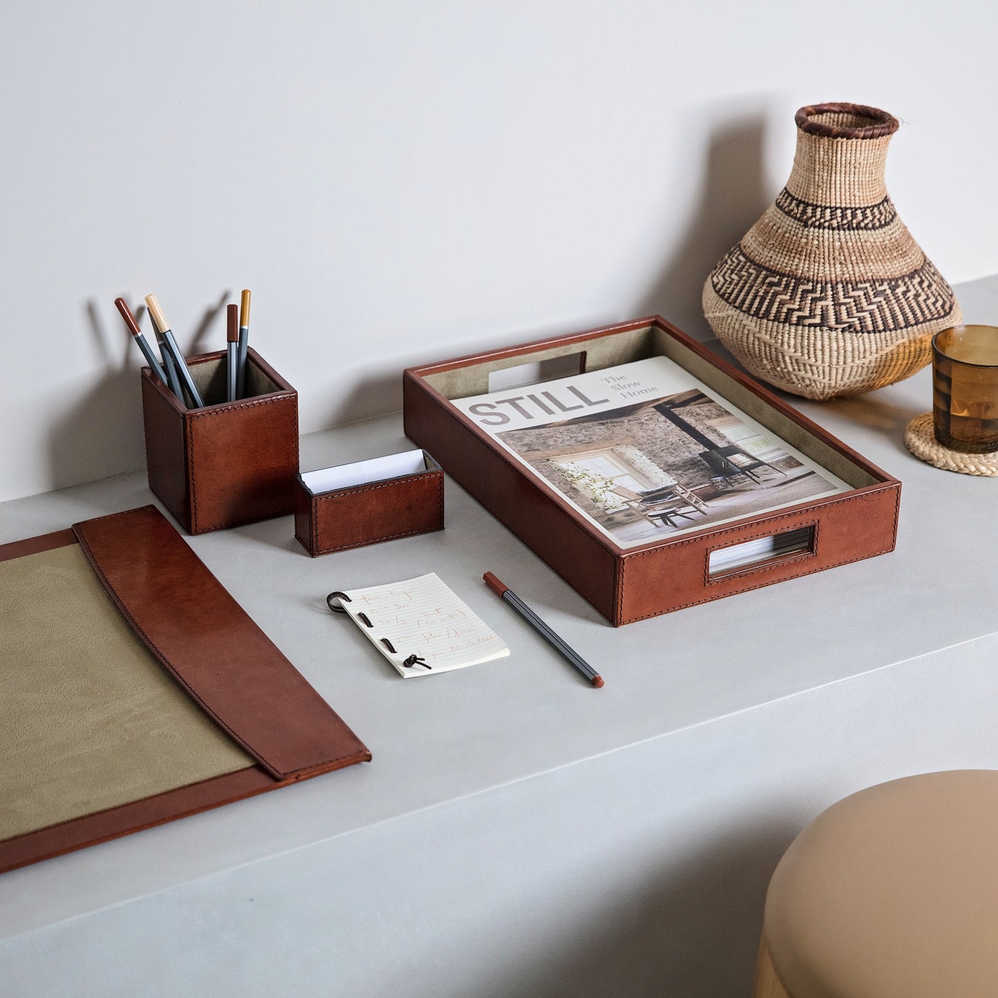 Leather Desk Tray - Tan