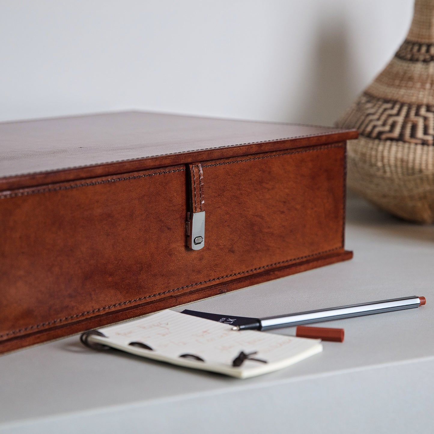 Leather Document Box - Tan