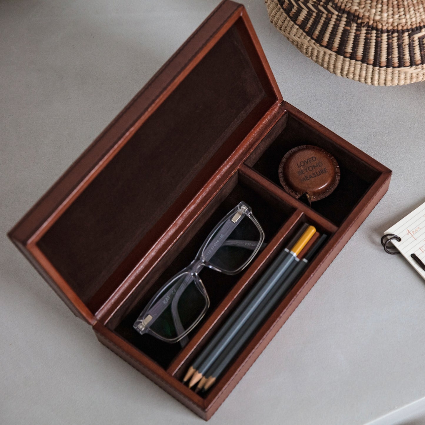 Leather Desk Tidy Box - Tan