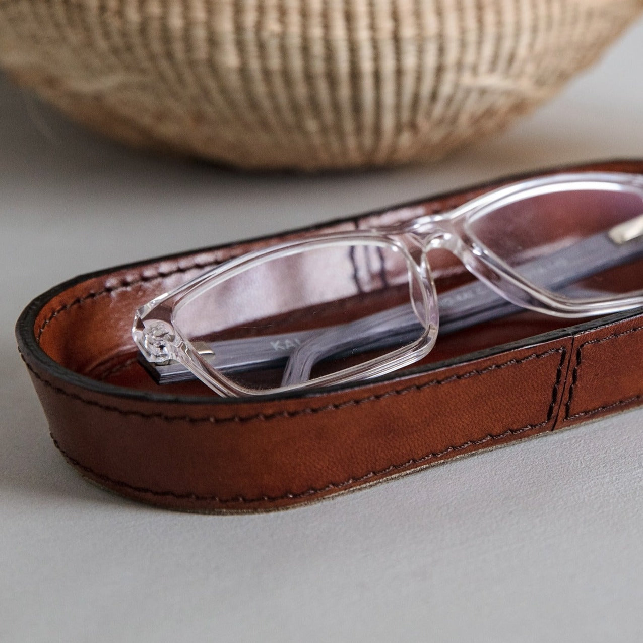 Leather Glasses Tray - Tan