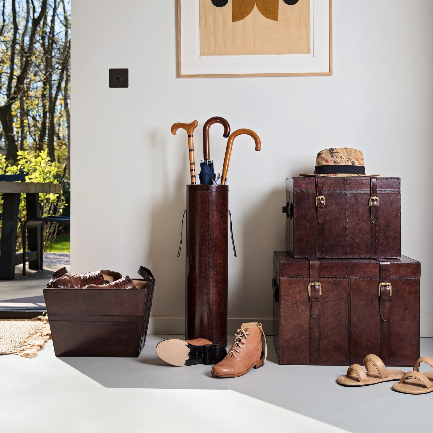 Leather Magazine Basket - Brown