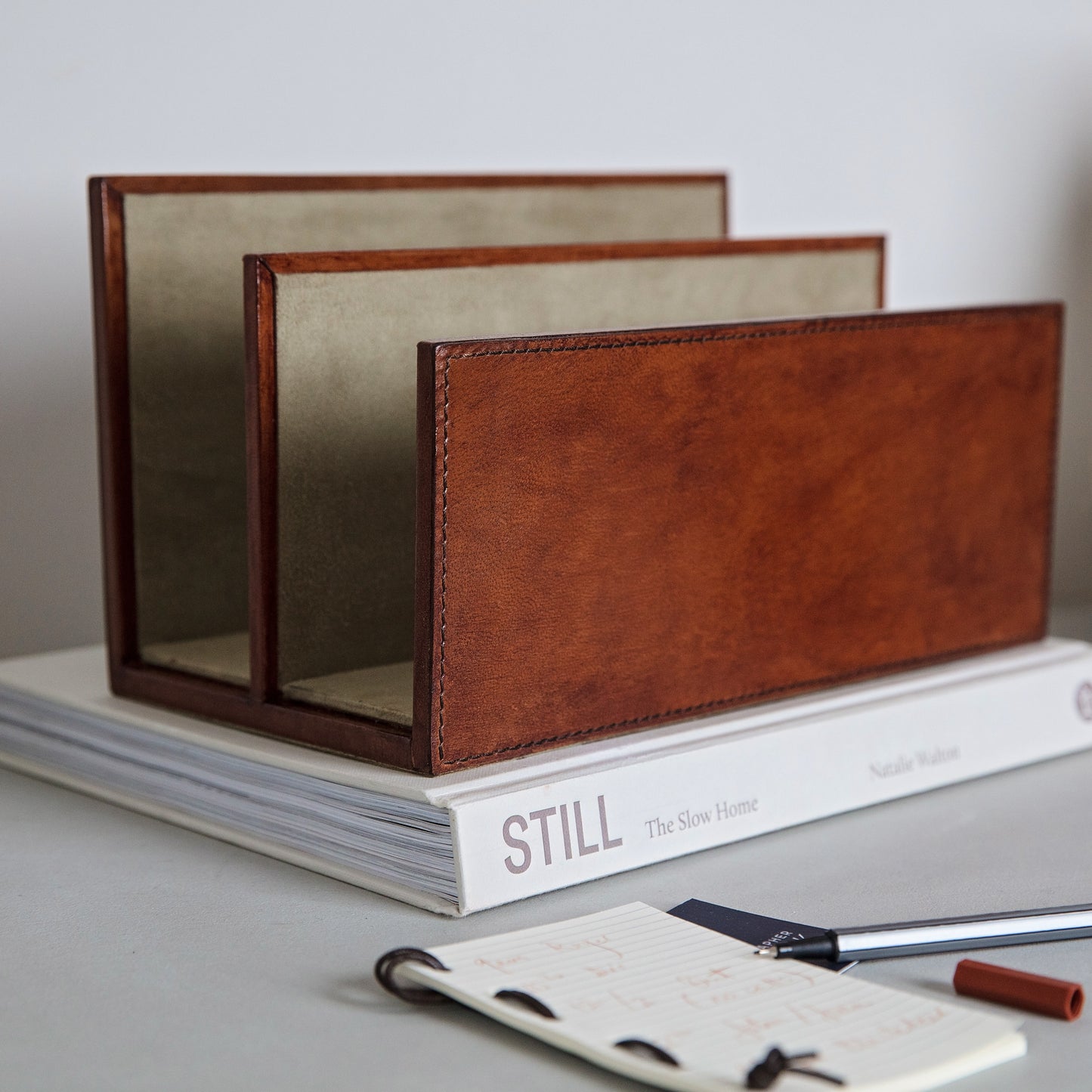 Leather Letter Rack - Tan